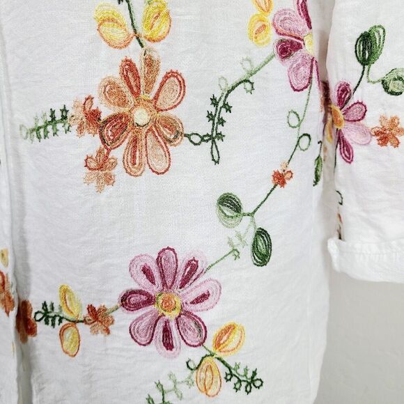 Kindred Womens Embroidered Floral V-Neck Button Boho Blouse‎ Size M 3/4 Sleeve - Picture 5 of 8